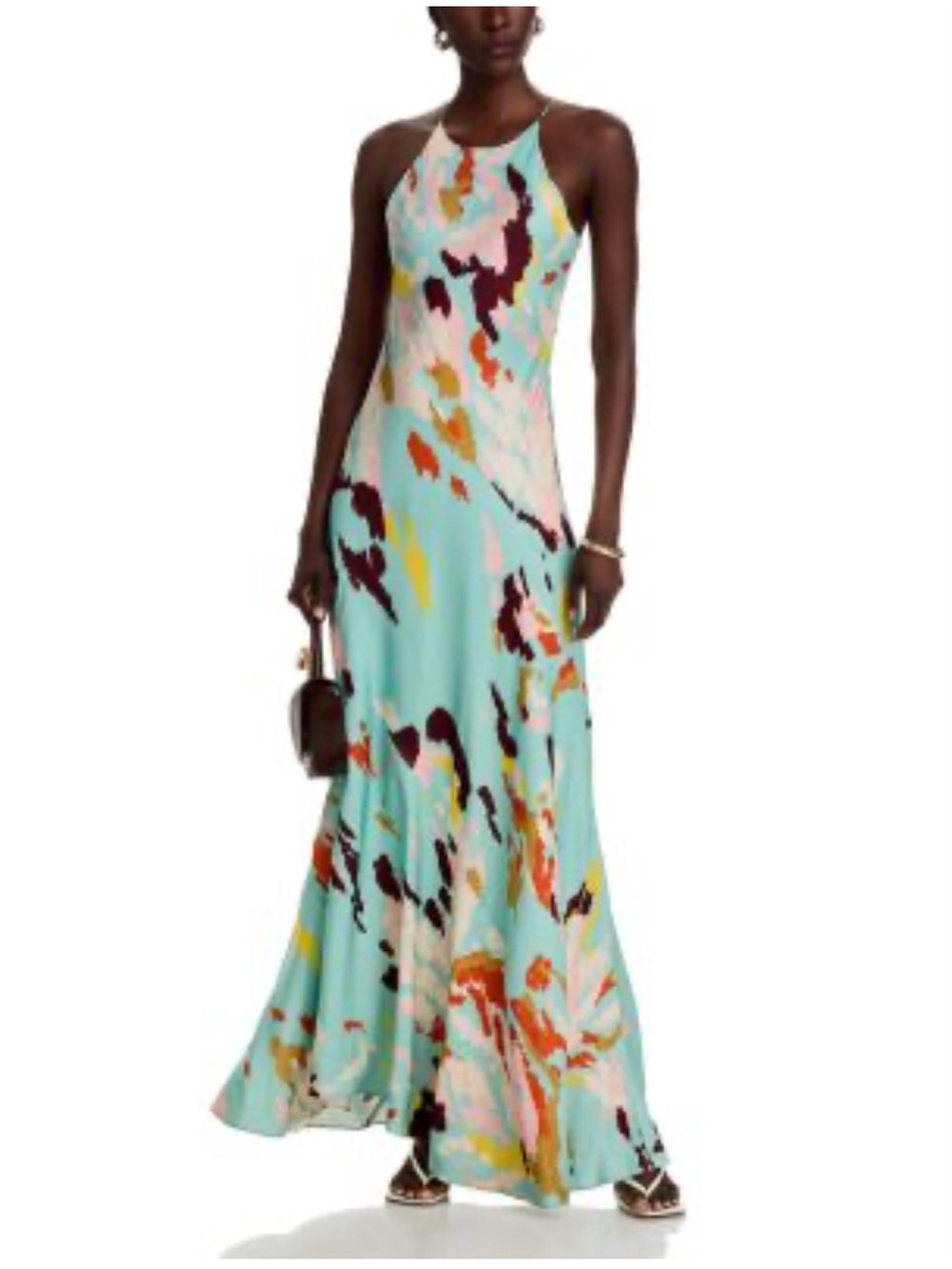 A.L.C. Halter Maxi Dress in Aqua with Multicolor Abstract Print - Picture 1 of 8